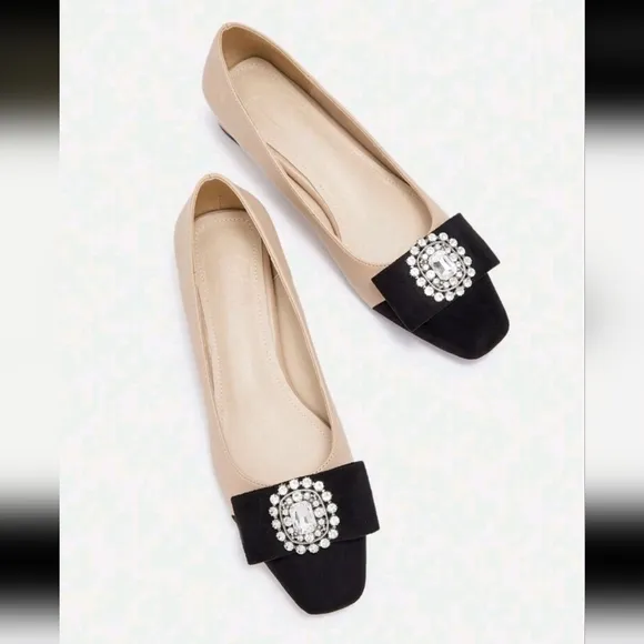 RHINESTONE DETAIL SQUARE TOE SQUARE HEEL MARY JANE FLAT SHOES FOR Women