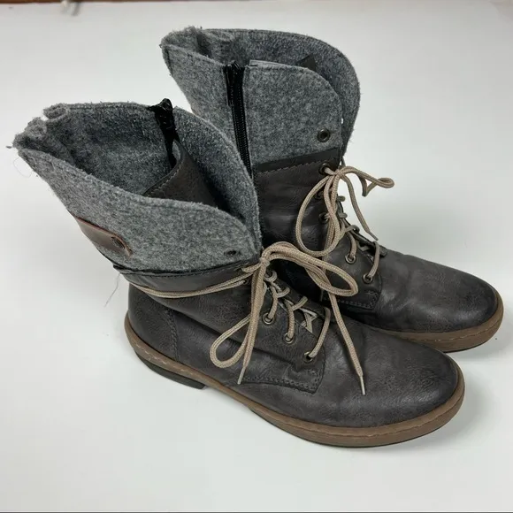 Rieker Mixed Media Boots Leather Gray Lace Up Size 40