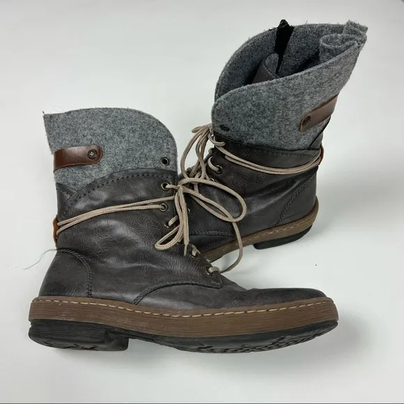 Rieker Mixed Media Boots Leather Gray Lace Up Size 40