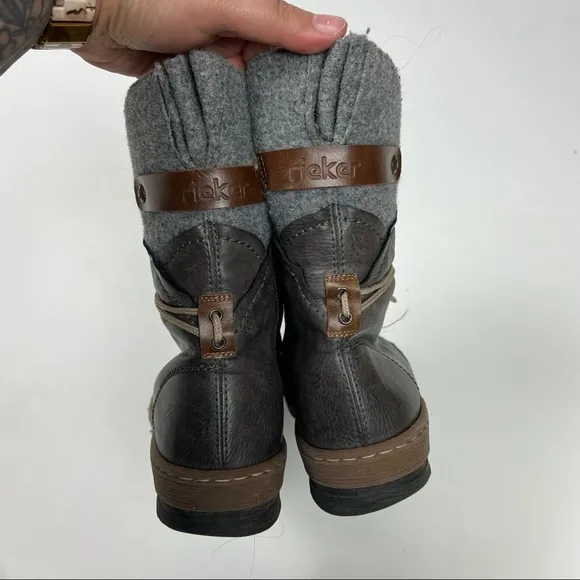 Rieker Mixed Media Boots Leather Gray Lace Up Size 40