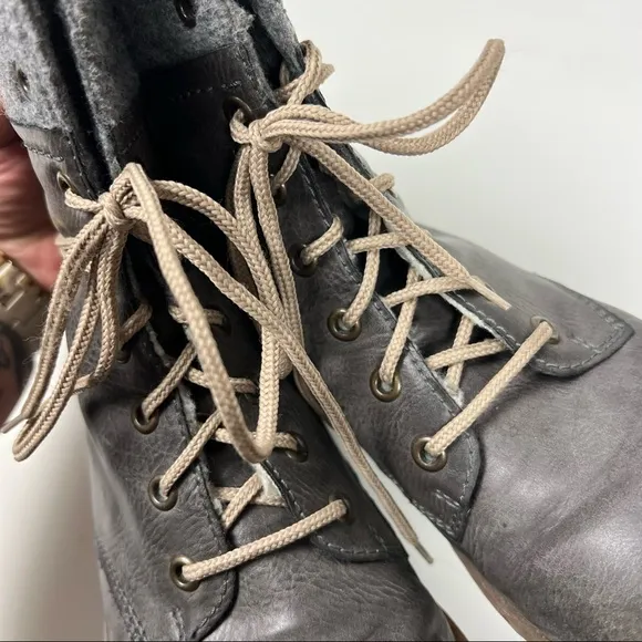 Rieker Mixed Media Boots Leather Gray Lace Up Size 40