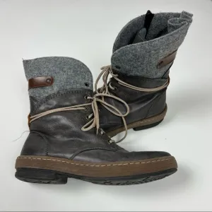 Rieker Mixed Media Boots Leather Gray Lace Up Size 40