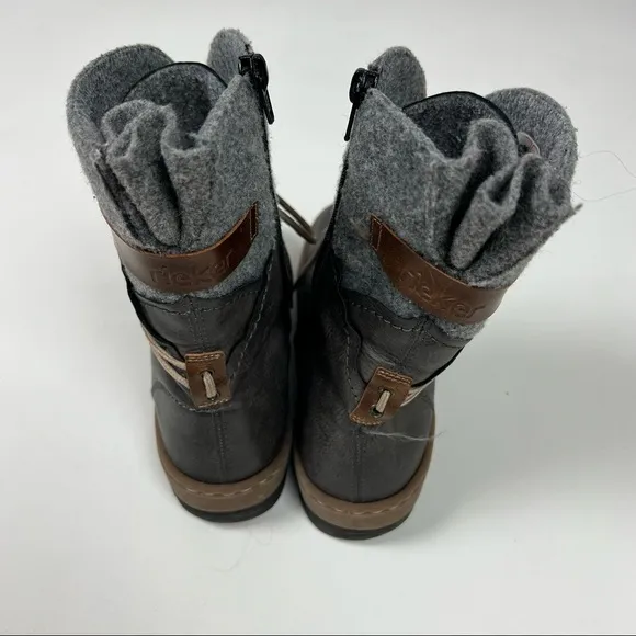 Rieker Mixed Media Boots Leather Gray Lace Up Size 40