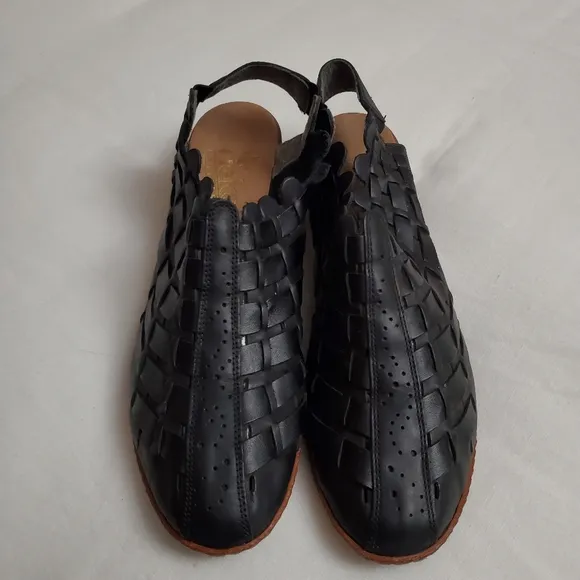 Rieker Sina Black Woven Leather Sandals Women's Size 42-10 Classic Boho Chic