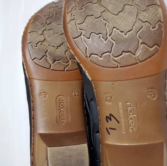 Rieker Sina Black Woven Leather Sandals Women's Size 42-10 Classic Boho Chic