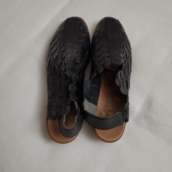 Rieker Sina Black Woven Leather Sandals Women's Size 42-10 Classic Boho Chic