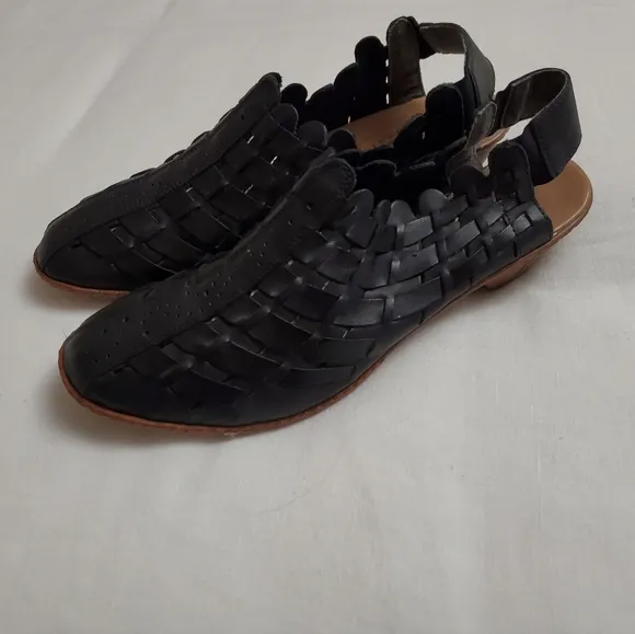 Rieker Sina Black Woven Leather Sandals Women's Size 42-10 Classic Boho Chic
