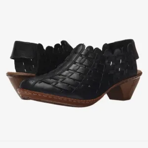 Rieker Sina Black Woven Leather Sandals Women's Size 42-10 Classic Boho Chic
