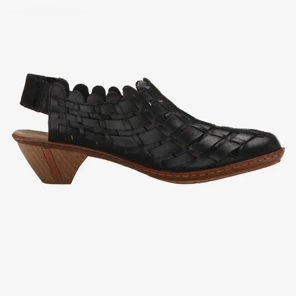 Rieker Sina Black Woven Leather Sandals Women's Size 42-10 Classic Boho Chic
