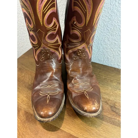 Rios of Mercedes Vintage Cowboy Boots Western Stitch Leather Pull On Brown 10.5D