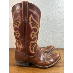 Rios of Mercedes Vintage Cowboy Boots Western Stitch Leather Pull On Brown 10.5D