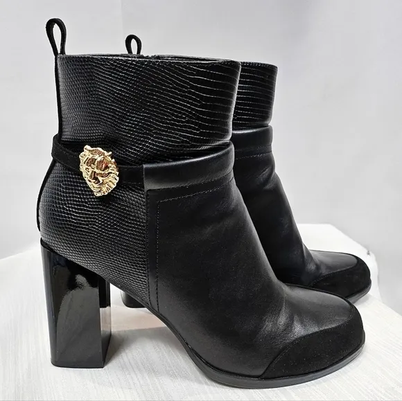 River Island Gold Hardware Block Heel Ankle Boots