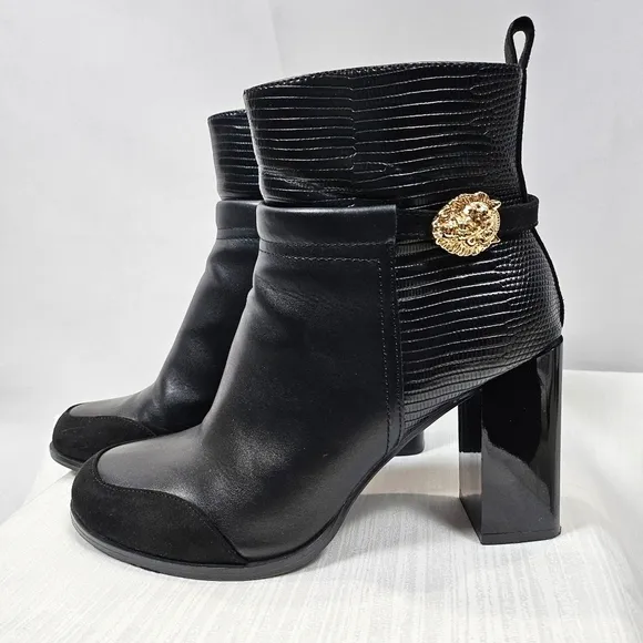 River Island Gold Hardware Block Heel Ankle Boots