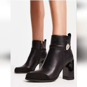River Island Gold Hardware Block Heel Ankle Boots