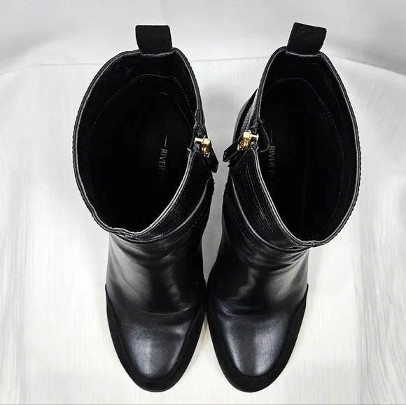 River Island Gold Hardware Block Heel Ankle Boots
