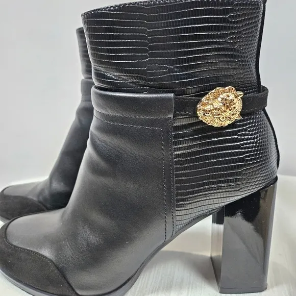 River Island Gold Hardware Block Heel Ankle Boots