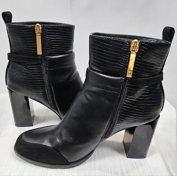 River Island Gold Hardware Block Heel Ankle Boots