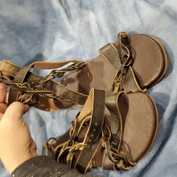 Roan by bed stu gladiator leather braided brass ring sandals distressed brown