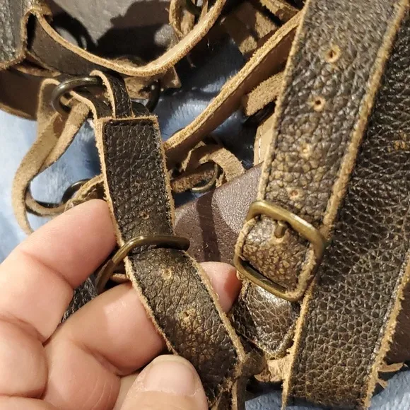 Roan by bed stu gladiator leather braided brass ring sandals distressed brown