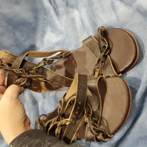 Roan by bed stu gladiator leather braided brass ring sandals distressed brown