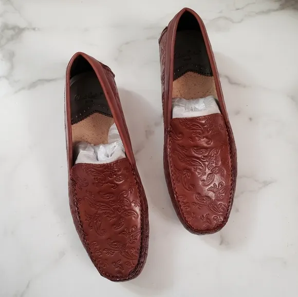 Robert Graham Battlestar Leather Driver Driving Loafers Cognac Brown Sz 10