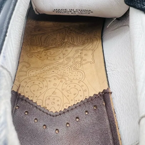 ROBERT GRAHAM MEN’S BLACK LEATHER SNEAKERS WITH PAISLEY SIZE 8.5