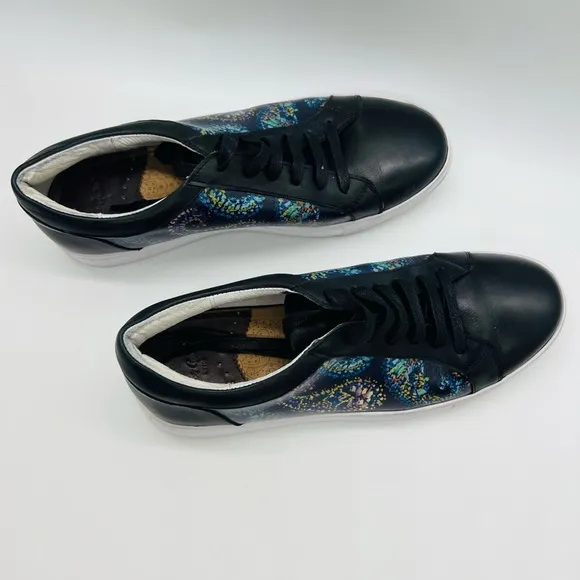 ROBERT GRAHAM MEN’S BLACK LEATHER SNEAKERS WITH PAISLEY SIZE 8.5