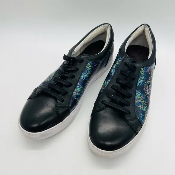 ROBERT GRAHAM MEN’S BLACK LEATHER SNEAKERS WITH PAISLEY SIZE 8.5