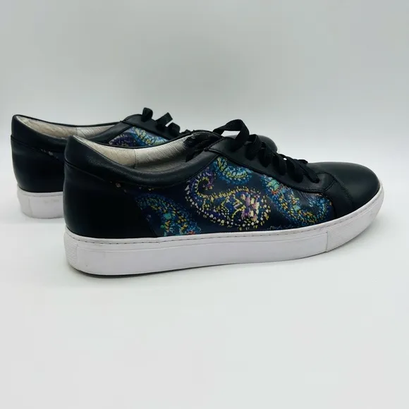ROBERT GRAHAM MEN’S BLACK LEATHER SNEAKERS WITH PAISLEY SIZE 8.5