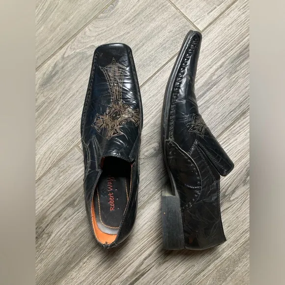 Robert Wayne‎ ☠️ Rome Black Cross Leather Loafers