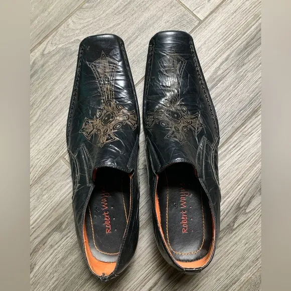 Robert Wayne‎ ☠️ Rome Black Cross Leather Loafers
