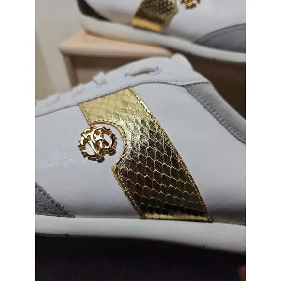 ROBERTO CAVALLI COLOUR BLOCK SNAKE PANEL SNEAKERS size 45