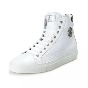 Roberto Cavalli Men's Sneakers Shoes White Textured Leather High Top Fashion