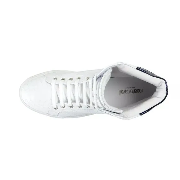 Roberto Cavalli Men's Sneakers Shoes White Textured Leather High Top Fashion