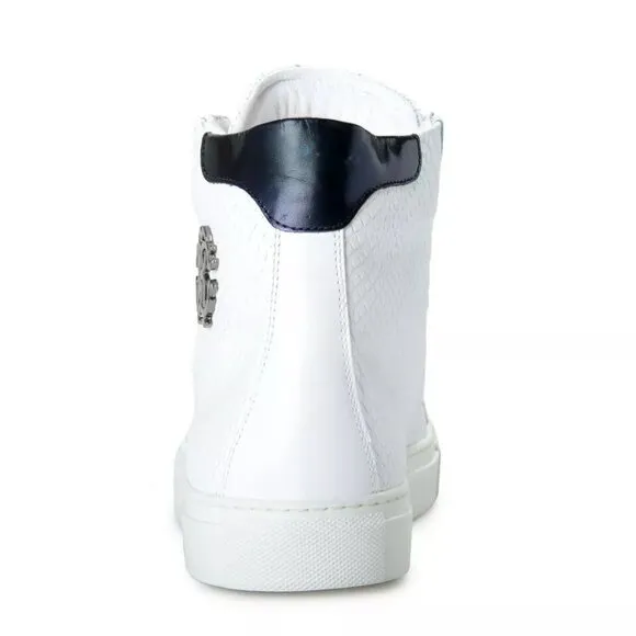 Roberto Cavalli Men's Sneakers Shoes White Textured Leather High Top Fashion