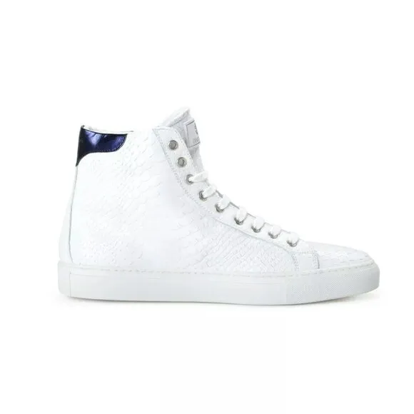 Roberto Cavalli Men's Sneakers Shoes White Textured Leather High Top Fashion