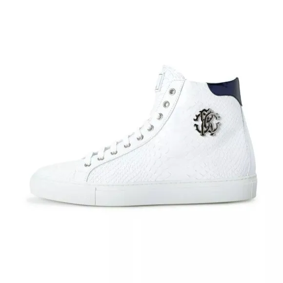 Roberto Cavalli Men's Sneakers Shoes White Textured Leather High Top Fashion