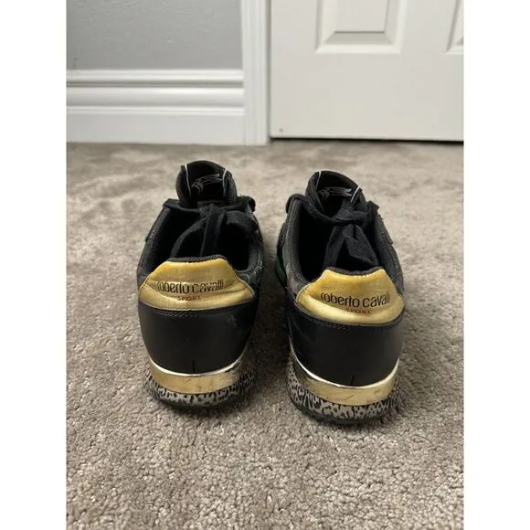 Roberto Cavalli Sport Men's Black‎ Leather Canvas Fashion Sneakers Shoes Size 10