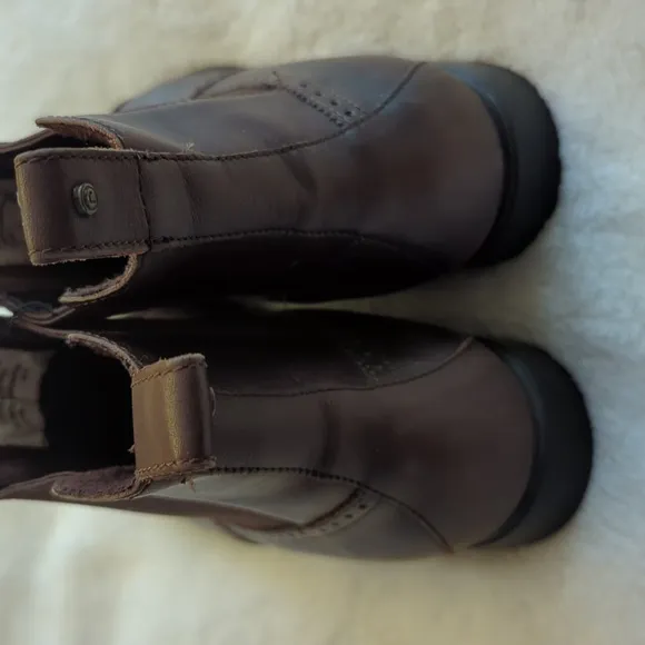 Rockport Women Chelsea Boots Brown Leather Stretch Square Ankle Slip On Size 7