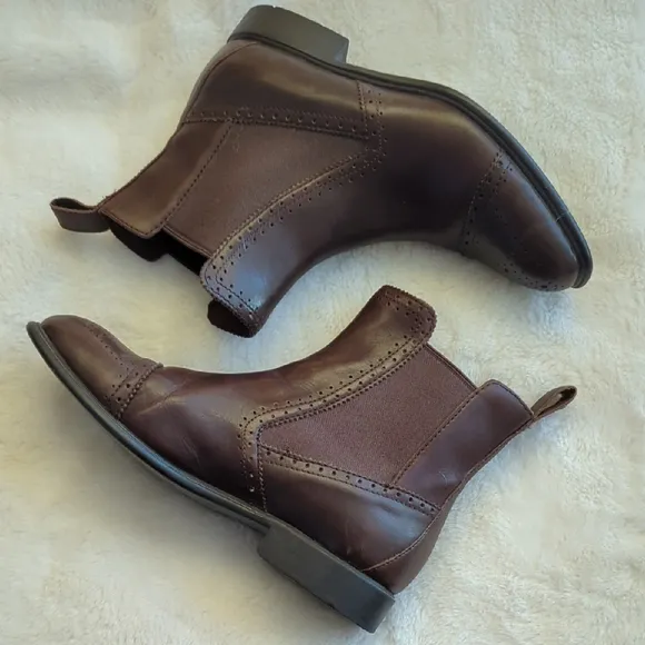 Rockport Women Chelsea Boots Brown Leather Stretch Square Ankle Slip On Size 7