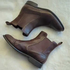 Rockport Women Chelsea Boots Brown Leather Stretch Square Ankle Slip On Size 7
