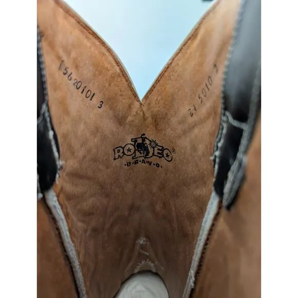 Rodeo Western Boots Mens White Black Leather Cowboy Embroidered Pull On
