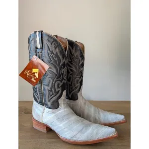 Rodeo Western Boots Mens White Black Leather Cowboy Embroidered Pull On