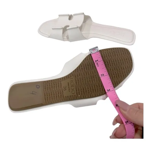 RODO Leather Flat Slide Sandals white size 36 US 5 made in Italy