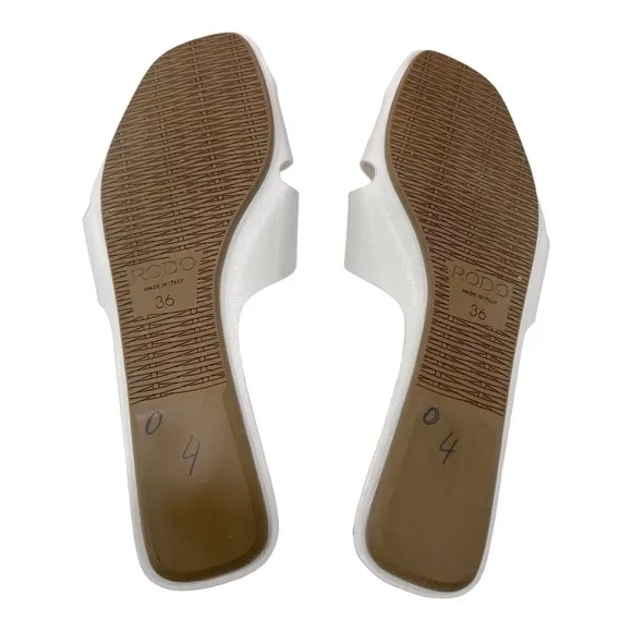 RODO Leather Flat Slide Sandals white size 36 US 5 made in Italy