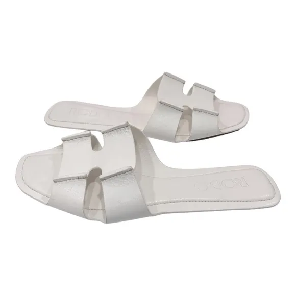 RODO Leather Flat Slide Sandals white size 36 US 5 made in Italy