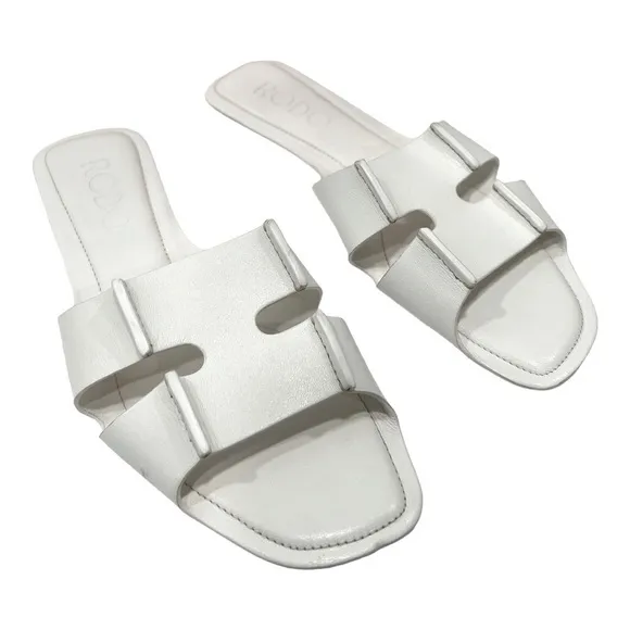 RODO Leather Flat Slide Sandals white size 36 US 5 made in Italy
