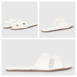 RODO Leather Flat Slide Sandals white size 36 US 5 made in Italy