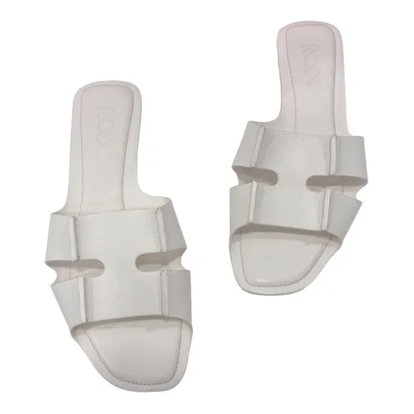 RODO Leather Flat Slide Sandals white size 36 US 5 made in Italy