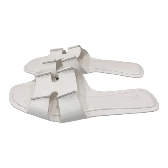 RODO Leather Flat Slide Sandals white size 36 US 5 made in Italy
